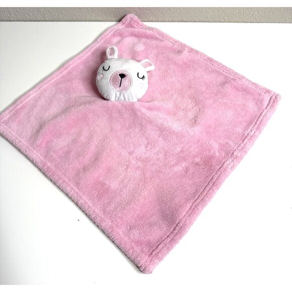 Chick Pea Pink White Sleep Bunny Rabbit Lovey Security Blanket Square 14" x 15" - Picture 1 of 7